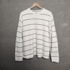 Faded Glory Men's White Sweatshirt Black Stripes 100% Cotton V-Neck Size: L